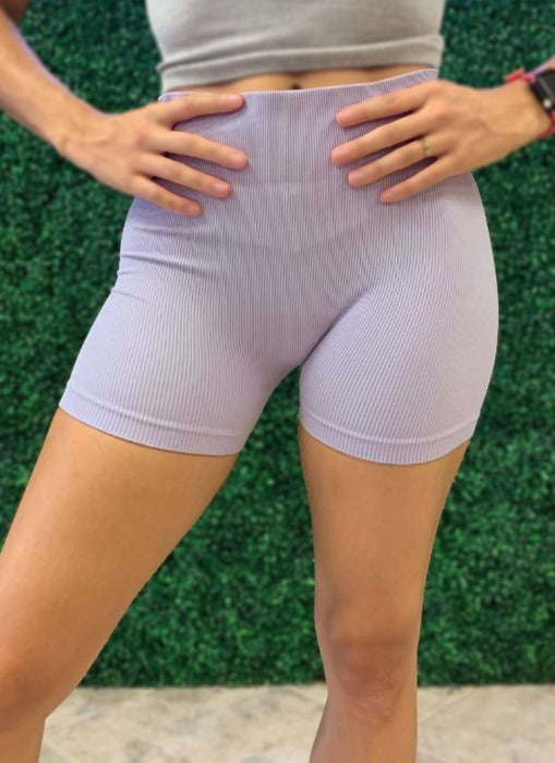 Ribbed High-Waisted Shorts - Lavender
