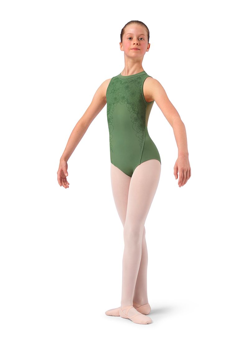 Bloch CL4185 Lace Mesh Tank Leotard Sage - Front