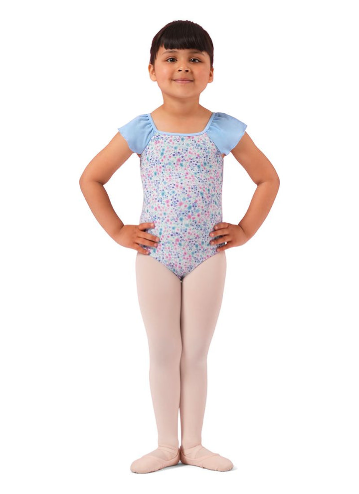 Mirella M1556C Floral Cap Sleeve Leotard Blue - Front