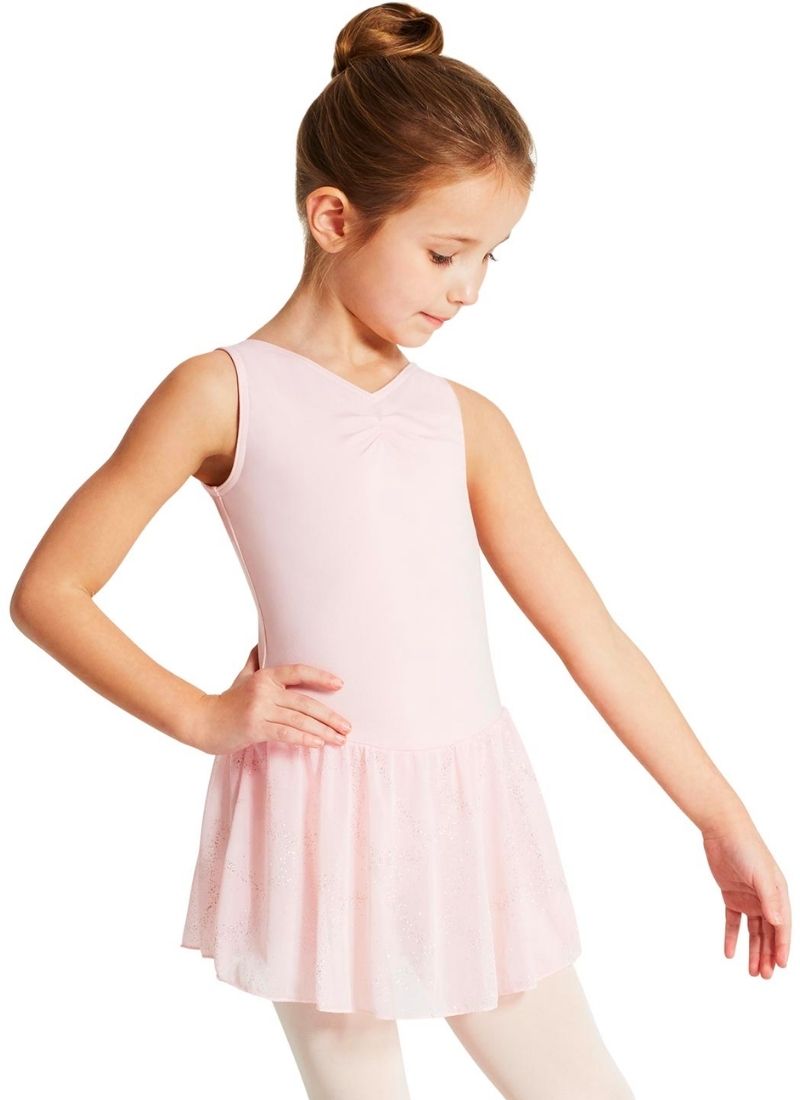 Capezio 11309C Girls V-Neck Tank Dress Leotard Pink - Front