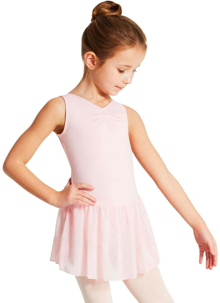 Capezio 11309C Girls V-Neck Tank Dress Leotard Pink - Front
