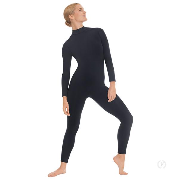 Eurotard 44132 Womens Zipper Back Mock Neck Long Sleeve Unitard Black - Front