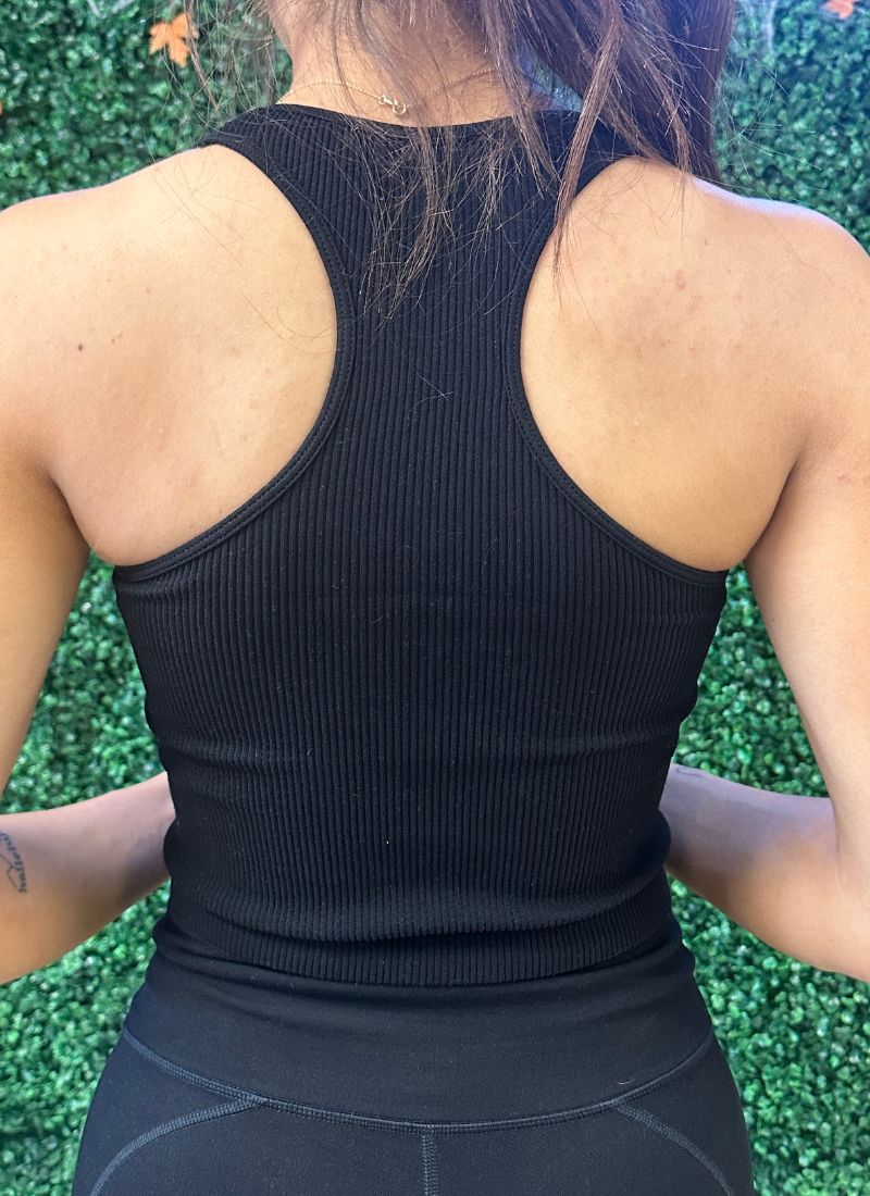 Essential Square Neck Ribbed Rib Tank Black - Back