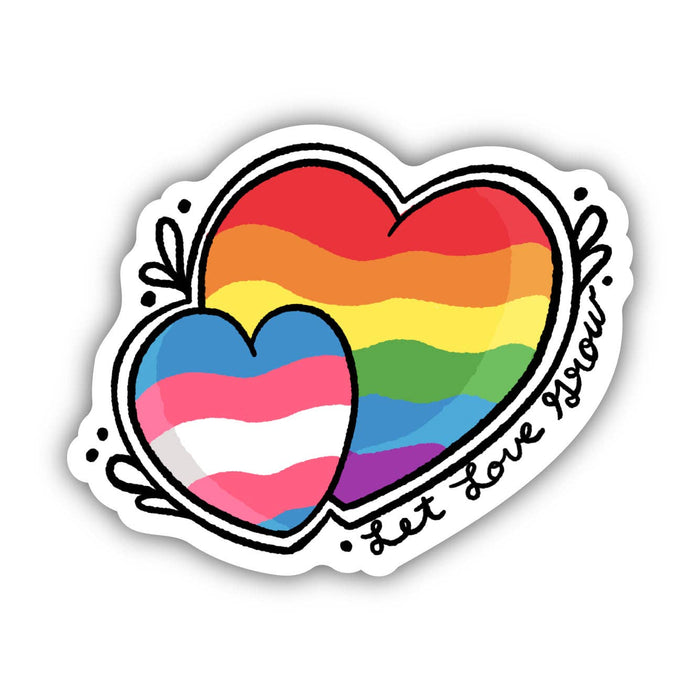 Let Love Grow Rainbow and Trans Heart Sticker