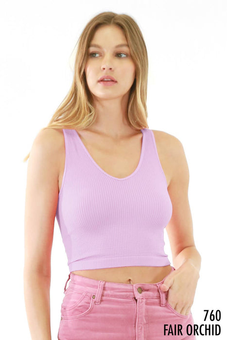 Women's Seamless Ribbed V Neck Crop Top - Bubble Gum