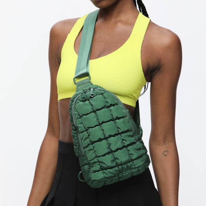 Rejuvenate - Quilted Nylon Sling Backpack - Emerald