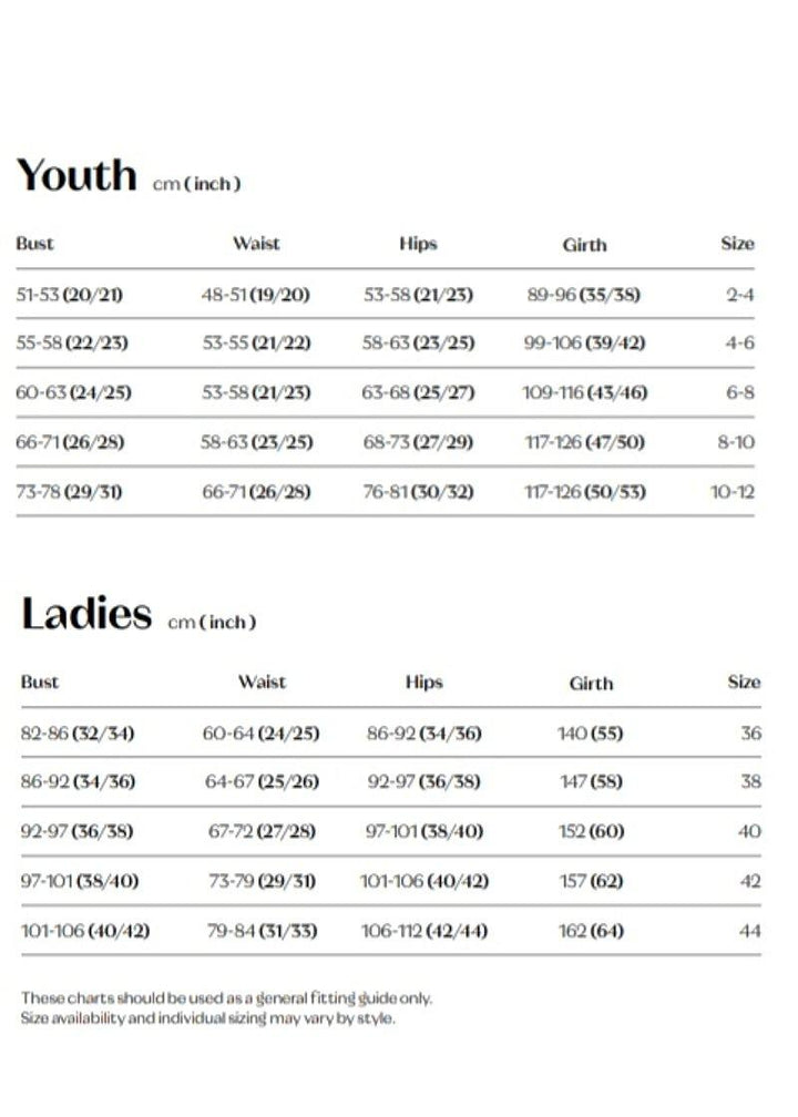 Ballet Rosa Size Chart
