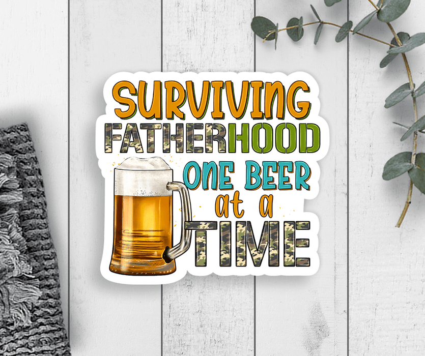 Surviving Fatherhood One Beer At A Time Vinyl Sticker