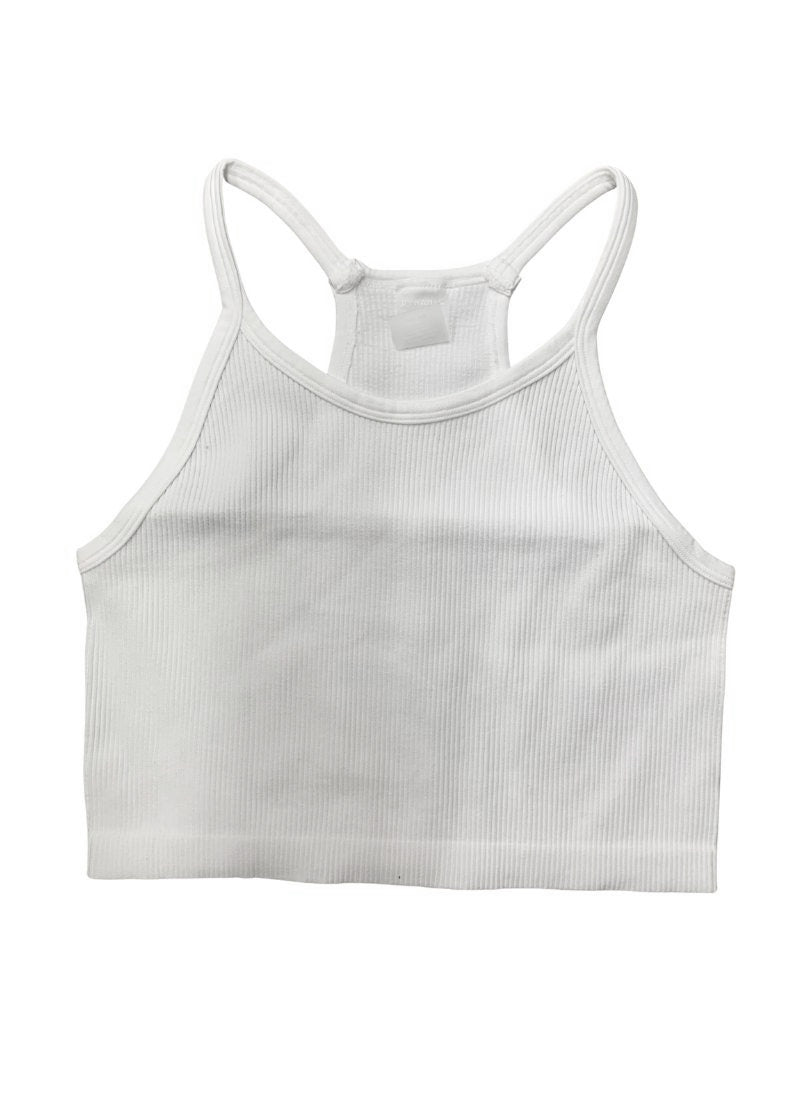 Essential Racerback Ribbed Halter Crop Cami - White