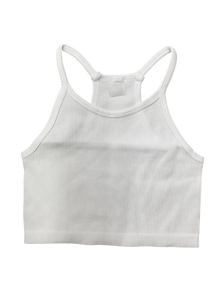 Essential Racerback Ribbed Halter Crop Cami - White