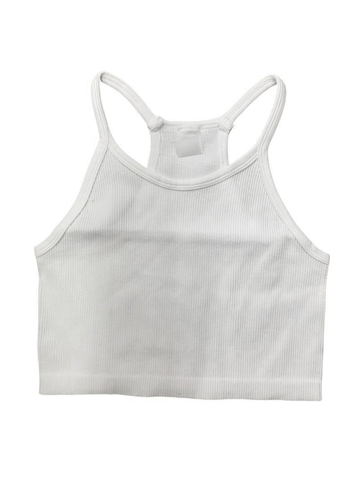Slanted Halter Neck Ribbed Sports Bra in White - Retro, Indie and
