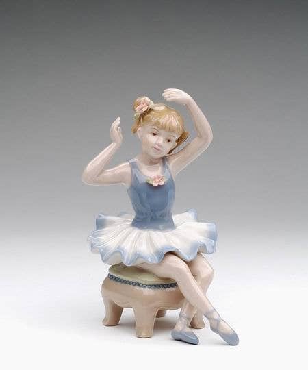 Porcelain Ballerina in Blue Dress Siting on Chair Figurine -96533