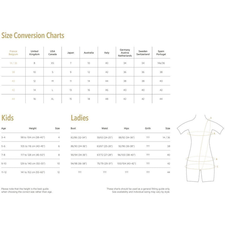 Ballet Rosa Sizing Chart