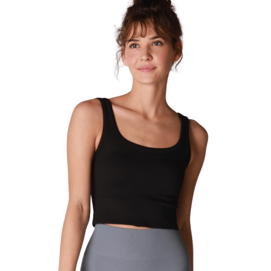 Chevron Ribbed Crop Top Blue - Black