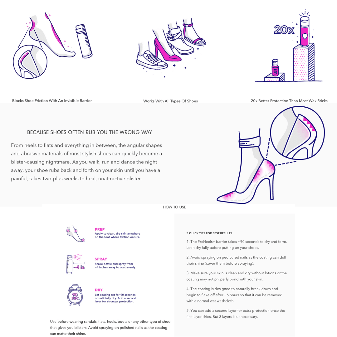 PreHeels+ blister prevention spray