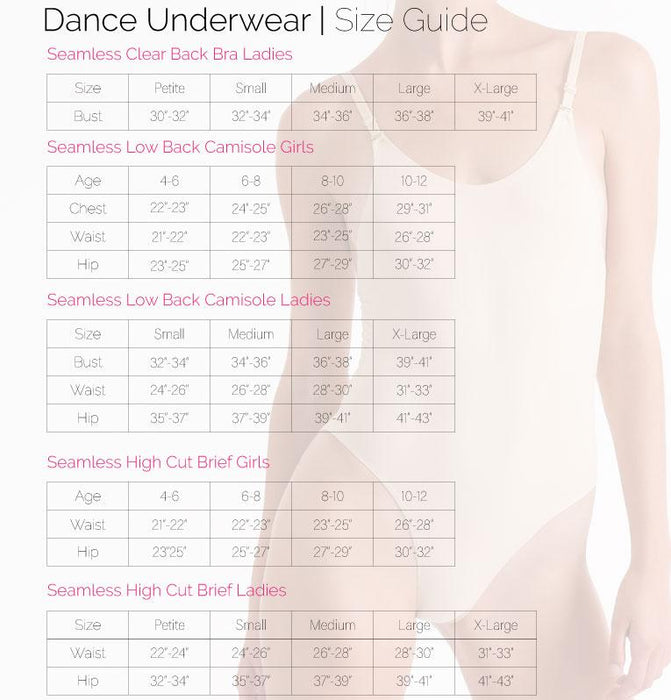 Silky Dance Seamless Clear Back Bra w/ Removable Pads Chart