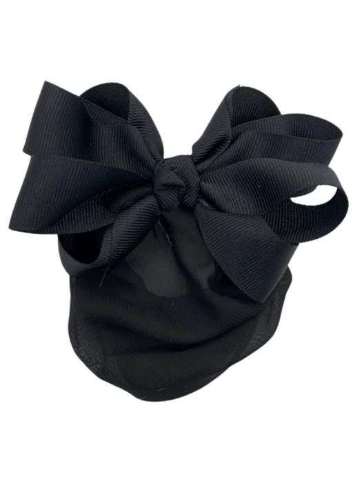 A solid colored grosgrain ribbon bow with a matching snood.