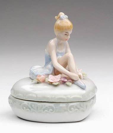 Porcelain Beautiful Ballerina on Heart Shaped Trinket Box - 96379
