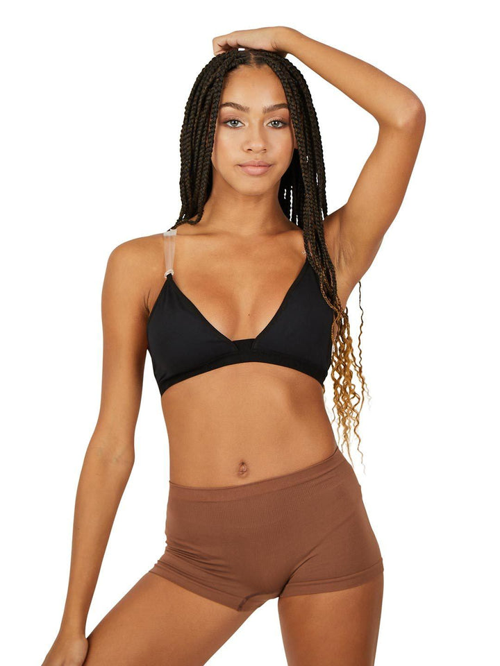 Capezio Deep Neck Clear Back Bra - Black - Style:3777W
