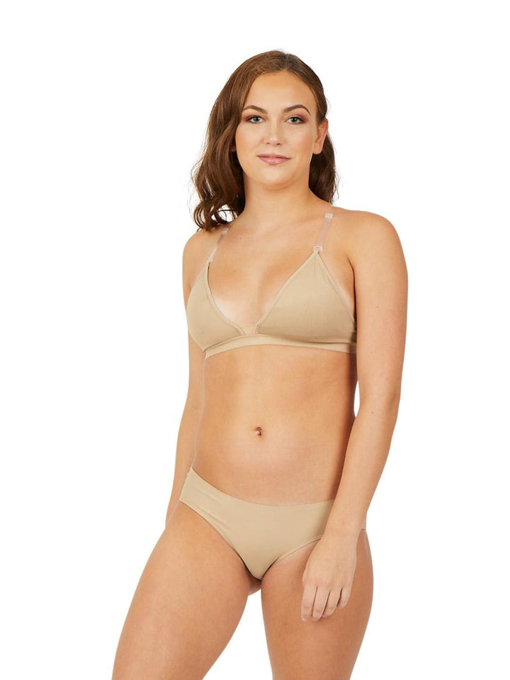 Capezio Deep Neck Clear Back Bra Nude 3777W