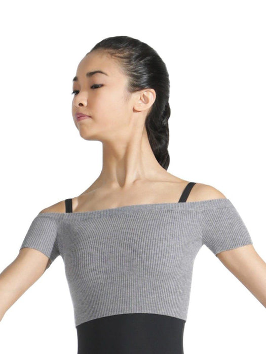Capezio Ribbed Sweater Knit Cropped Sweater - Gray - Style:11383W