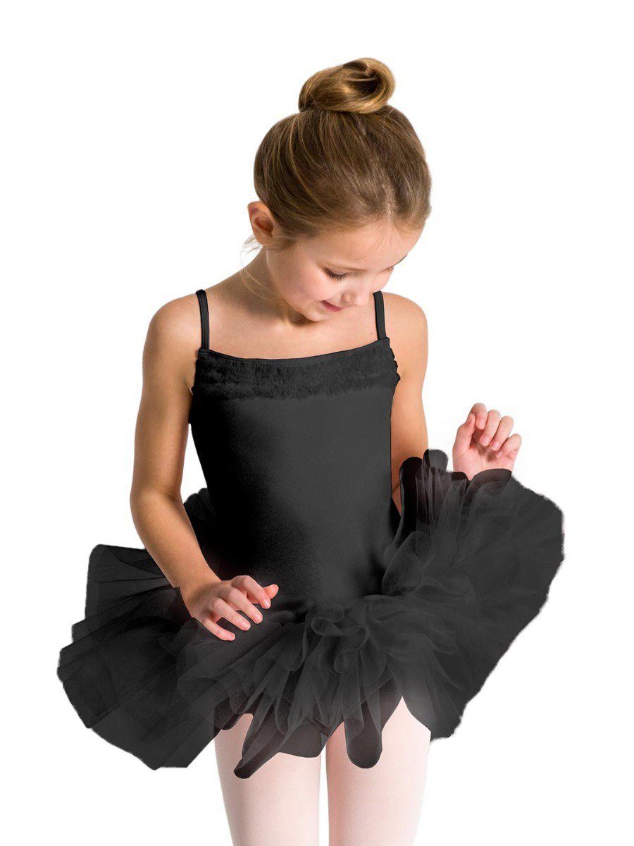 black tutu dress for girl Capezio Girl's Ruffle Yoke 02/03/2026 The Gwyn 90s Dress 92% polyester/8% spandex velour Size:5'3
