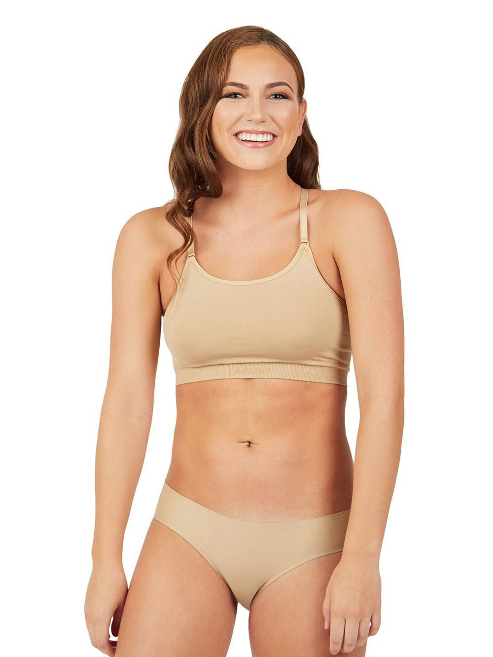 Capezio Seamless Convertible Longline Bra - Tan - Front - Style:3769W