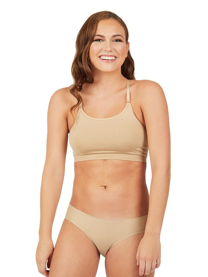 Capezio Seamless Convertible Longline Bra - Tan - Front - Style:3769W