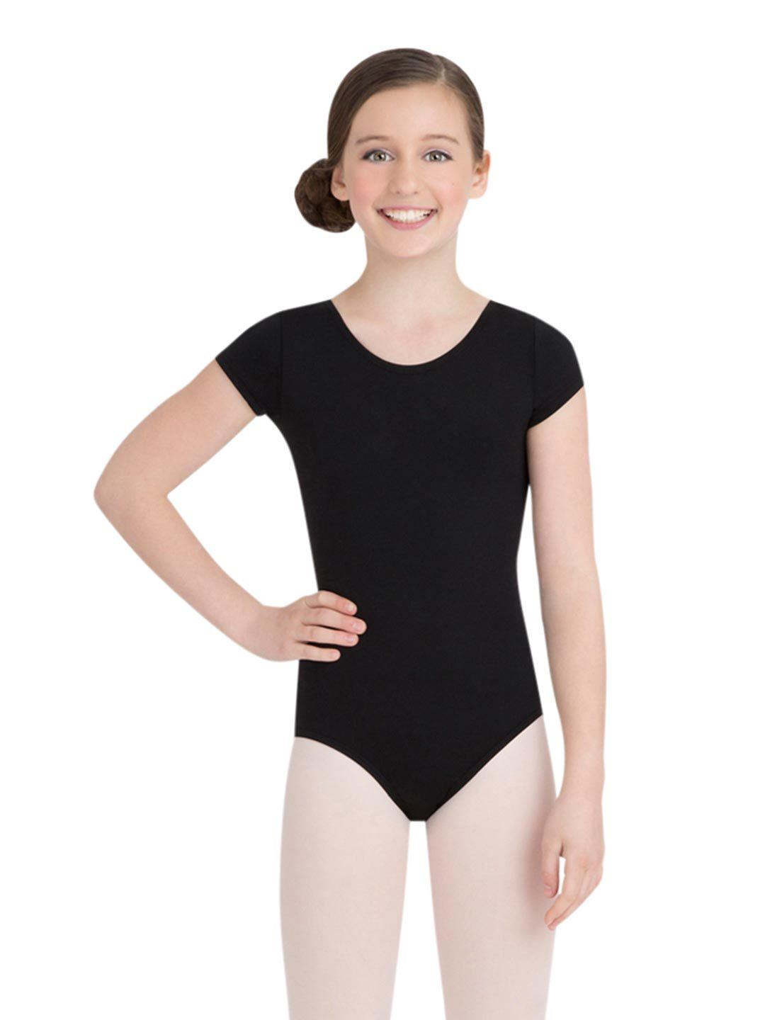 Capezio Short Sleeve Leotard - Girls - Black - Front - Style:TB132C