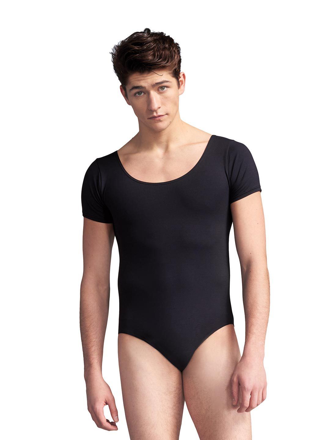 Capezio Short Sleeve Leotard w/ Round Neckline - Black - Front - Style:10390M