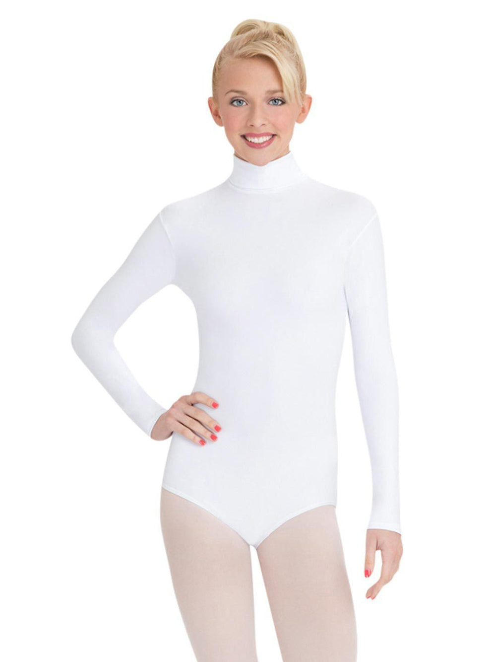 Capezio Turtleneck Long Sleeve Leotard - White - Front - Style:TB41